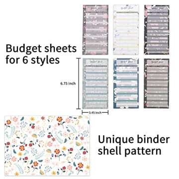 YoeeJob A6 Flower Pattern Budget Binder with 8 Packs Zipper Binder Pockets and 12 Packs Budget Sheets, 29 Packs Word Stickers and 2 Self-Adhesive Labels, Saving Money Organizer for Cash(White)