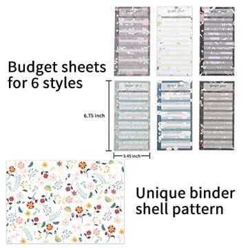 YoeeJob A6 Flower Pattern Budget Binder with 8 Packs Zipper Binder Pockets and 12 Packs Budget Sheets, 29 Packs Word Stickers and 2 Self-Adhesive Labels, Saving Money Organizer for Cash(White)