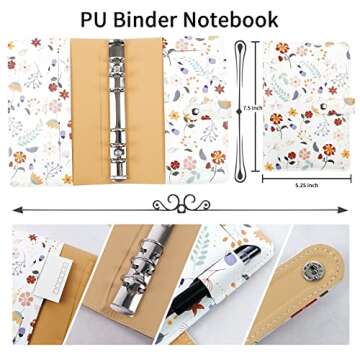 YoeeJob A6 Flower Pattern Budget Binder with 8 Packs Zipper Binder Pockets and 12 Packs Budget Sheets, 29 Packs Word Stickers and 2 Self-Adhesive Labels, Saving Money Organizer for Cash(White)