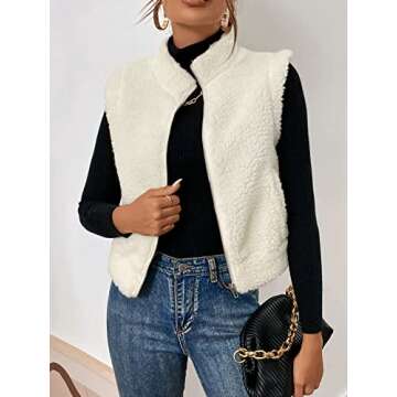 IMEISH Women's Jackets Solid Zip Up Teddy Vest Jacket Lightweight Fashion (Color : Beige, Size : X-Small)