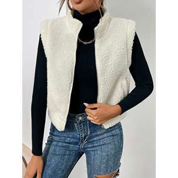 IMEISH Women's Jackets Solid Zip Up Teddy Vest Jacket Lightweight Fashion (Color : Beige, Size : X-Small)