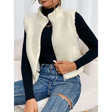 IMEISH Women's Jackets Solid Zip Up Teddy Vest Jacket Lightweight Fashion (Color : Beige, Size : X-Small)