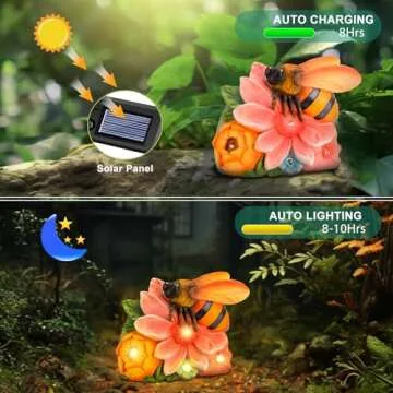 Linkax Mothers Day Mom Gifts for Mother Wife Daughter, Solar Bee Lights Garden Decor, Outdoor Solar Honey Figurine for Outside Patio Yard Home, Birthday Easter Gifts for Adults Women Grandma Sister