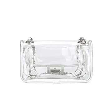 LAM GALLERY Womens PVC Clear Purse Handbag with Chain Stadium Approved Clear Bag See Through Bag for Working and Concert (Silver Silver Large)