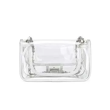LAM GALLERY Womens PVC Clear Purse Handbag with Chain Stadium Approved Clear Bag See Through Bag for Working and Concert (Silver Silver Large)
