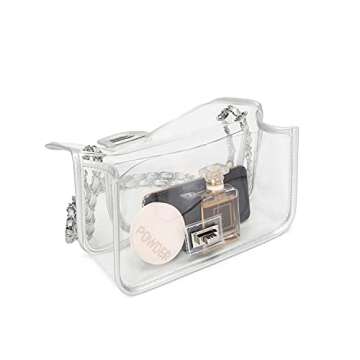 LAM GALLERY Womens PVC Clear Purse Handbag with Chain Stadium Approved Clear Bag See Through Bag for Working and Concert (Silver Silver Large)