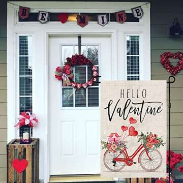 Love Heart Rose Bicycle Valentine's Day Garden Flag 12x18 Inch Vertical Double Sided Holiday Anniversary Wedding Yard Outdoor Decoration DF005