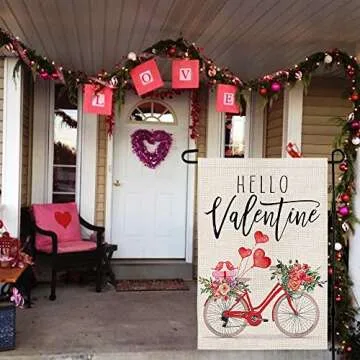 Love Heart Rose Bicycle Valentine's Day Garden Flag 12x18 Inch Vertical Double Sided Holiday Anniversary Wedding Yard Outdoor Decoration DF005