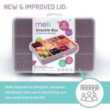 melii Snackle Box – 12-Compartment Divided Snack Container, BPA-Free Food Storage, Removable Dividers, Perfect for Kids Snacks, Arts & Crafts, Beads, and Kitchen Organization (Pink)