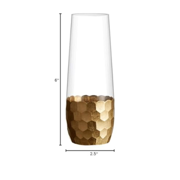 Fitz and Floyd Daphne Set of 4 Stemless Champagne Flutes Glasses 2.5x6" Gold 5 fluid ounces