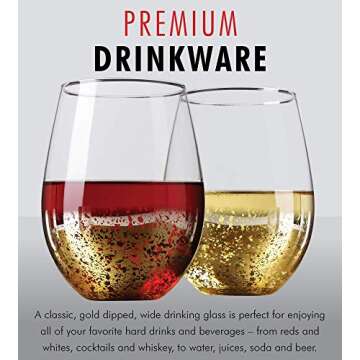 Kitchen Lux 18 oz Gold Rimmed Stemless Wine Glasses for Parties – Set of 6 Gold Wine Glass Cocktai...