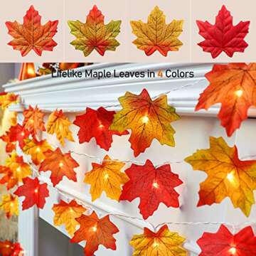 2 Pack Thanksgiving Decorations Maple Leaf Lights Multicolored, 20Ft 40LED Battery Operated Fall Lea...