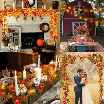 2 Pack Thanksgiving Decorations Maple Leaf Lights Multicolored, 20Ft 40LED Battery Operated Fall Leaves Garland with Lights String for Autumn Harvest Table Door Porch Home Indoor Outdoor Fall Decor