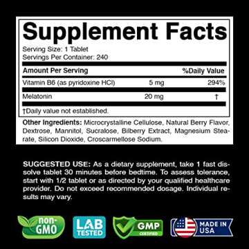 Vitabod Melatonin 20 mg - Natural Berry Flavor - 240 Fast Dissolve Tablets