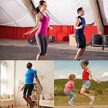 Jump Rope with Counter, Exercise Jumprope for Women Adult, Digital Jumping Skipping Ropes for Workout Fitness - 10ft Adjustable Length with Ball Bearings, Calorie Time Jumps Target, Red