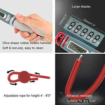Jump Rope with Counter, Exercise Jumprope for Women Adult, Digital Jumping Skipping Ropes for Workout Fitness - 10ft Adjustable Length with Ball Bearings, Calorie Time Jumps Target, Red