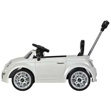 Best Ride On Cars Fiat 500 Push Car, with Stroller, Adjustable Footrest and Handle, Horn, Music, Stable Wheels, For Kids Aged 2-3 Years, 37 x 19 x 12 inches, Large, White