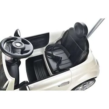 Best Ride On Cars Fiat 500 Push Car, with Stroller, Adjustable Footrest and Handle, Horn, Music, Stable Wheels, For Kids Aged 2-3 Years, 37 x 19 x 12 inches, Large, White