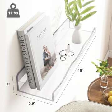 Fixwal Acrylic Shelves, 15 Inch Wavy Floating Wall Mounted Shelves, Funko Pop Display Case, Invisible Bookshelf, Wall Decor for Bathroom Storage, Set of 4 (Clear)