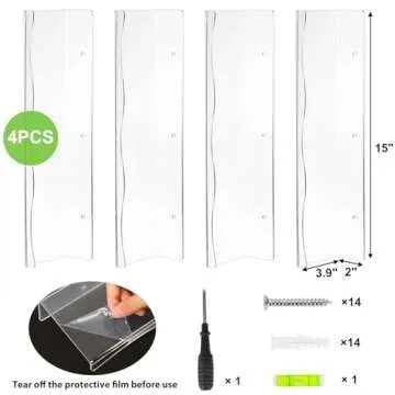 Fixwal Acrylic Shelves, 15 Inch Wavy Floating Wall Mounted Shelves, Funko Pop Display Case, Invisible Bookshelf, Wall Decor for Bathroom Storage, Set of 4 (Clear)