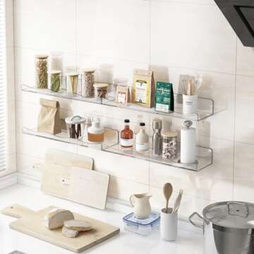 Fixwal Acrylic Shelves, 15 Inch Wavy Floating Wall Mounted Shelves, Funko Pop Display Case, Invisible Bookshelf, Wall Decor for Bathroom Storage, Set of 4 (Clear)