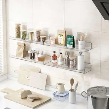 Fixwal Acrylic Shelves, 15 Inch Wavy Floating Wall Mounted Shelves, Funko Pop Display Case, Invisible Bookshelf, Wall Decor for Bathroom Storage, Set of 4 (Clear)