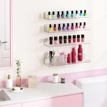 Fixwal Acrylic Shelves, 15 Inch Wavy Floating Wall Mounted Shelves, Funko Pop Display Case, Invisible Bookshelf, Wall Decor for Bathroom Storage, Set of 4 (Clear)