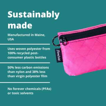 Flowfold Recycled Fabric Mini Zipper Pouch Water Repellent Small Pouch Wallet & Card Pouch for Keys, ID, Coins & AirPods Case Made in USA (Hot Pink, Recycled Material)