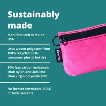 Flowfold Recycled Fabric Mini Zipper Pouch Water Repellent Small Pouch Wallet & Card Pouch for Keys, ID, Coins & AirPods Case Made in USA (Hot Pink, Recycled Material)