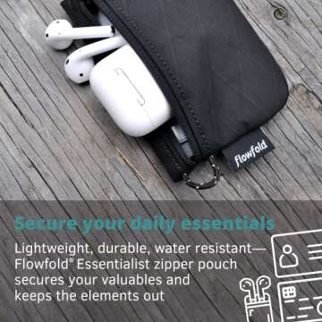 Flowfold Recycled Fabric Mini Zipper Pouch Water Repellent Small Pouch Wallet & Card Pouch for Keys, ID, Coins & AirPods Case Made in USA (Hot Pink, Recycled Material)