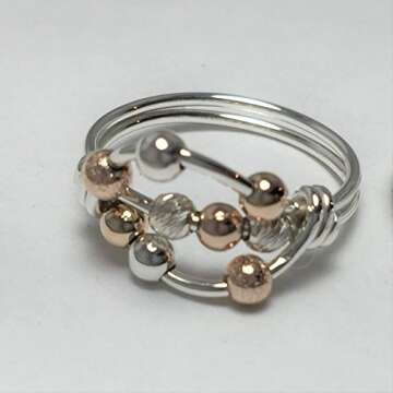 Elegant Anxiety Spinner Bead Ring in Silver & Gold