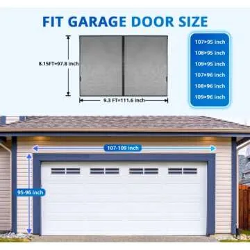 Garage Door Screen for 1 Car 9x8FT, Magnetic Screen Garage with Retractable Fiberglass Mesh and Heav...