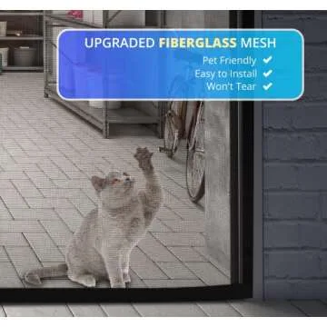 Garage Door Screen for 1 Car 9x8FT, Magnetic Screen Garage with Retractable Fiberglass Mesh and Heavy Duty Weighted Bottom, Easy Assembly & Pass, Hands Free Screen Door w/ 44 Magnets for Garage/Patio