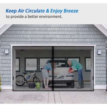 Garage Door Screen for 1 Car 9x8FT, Magnetic Screen Garage with Retractable Fiberglass Mesh and Heavy Duty Weighted Bottom, Easy Assembly & Pass, Hands Free Screen Door w/ 44 Magnets for Garage/Patio