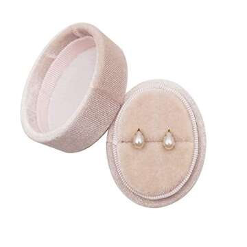 Beatilog Oval Velvet Ring Box - Premium Wedding Ring Box Vintage Handmade Rings Holder Storage Display Jewelry Organizer Gift Case for Proposal, Engagement, Christmas,Ceremony (Light Pink)