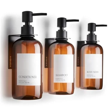Stylish Shampoo and Conditioner Dispenser Set of 3 for Wall Mount - Modern Drill Free 21oz Shower So...