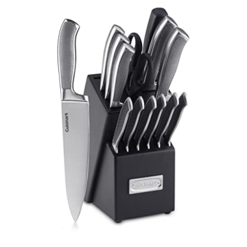 CUISINART Block Knife Set, 15pc Cutlery Knife Set with Steel Blades for Precise Cutting , Lightweigh...