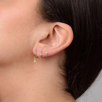 Freekiss Gold Hoop Earrings for Women: Dangle Earrings Dainty 14K Gold Plated Stud Earrings Cute Tiny Square CZ Diamond Hoop Earings Set Gold Jewelry for Women Gifts