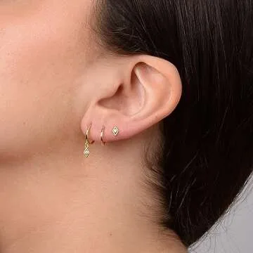 Freekiss Gold Hoop Earrings for Women: Dangle Earrings Dainty 14K Gold Plated Stud Earrings Cute Tiny Square CZ Diamond Hoop Earings Set Gold Jewelry for Women Gifts