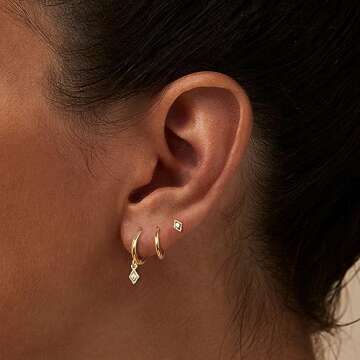 Freekiss Gold Hoop Earrings for Women: Dangle Earrings Dainty 14K Gold Plated Stud Earrings Cute Tiny Square CZ Diamond Hoop Earings Set Gold Jewelry for Women Gifts