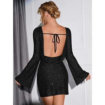 EYNMIN Sparkly Backless Mini Dress for Parties