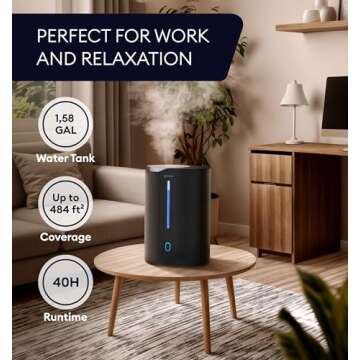 Top Fill Humidifier with Essential Oil Diffuser 6L for Home, Baby, Bedroom, Large Room & Indoor Plan...