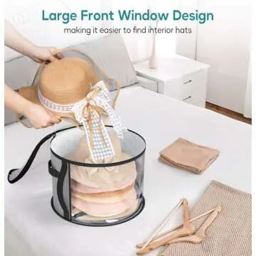 AOODA Oversized Clear Hat Storage Bag for Women, Holds up to 7 Caps Cowboy Hat Organizer for Closet, Wide Brims Hat Case with Carrying Handles (Grey)