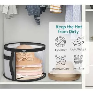 AOODA Oversized Clear Hat Storage Bag for Women, Holds up to 7 Caps Cowboy Hat Organizer for Closet, Wide Brims Hat Case with Carrying Handles (Grey)