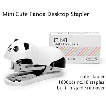 Mini Cute Panda Desktop Stapler, Fun Stapler for 12 Sheet Capacity, Stapler with 1000PCS No.10 Staples & Built-in Staple Remover (1 Pack)