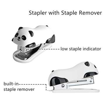 Mini Cute Panda Desktop Stapler, Fun Stapler for 12 Sheet Capacity, Stapler with 1000PCS No.10 Staples & Built-in Staple Remover (1 Pack)