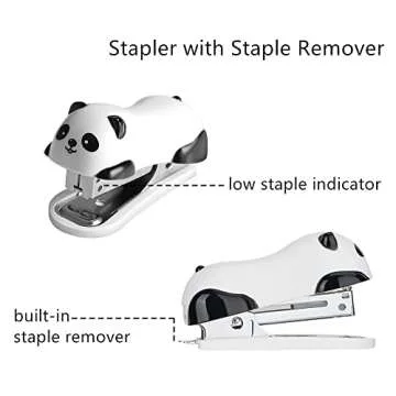 Mini Cute Panda Desktop Stapler, Fun Stapler for 12 Sheet Capacity, Stapler with 1000PCS No.10 Staples & Built-in Staple Remover (1 Pack)