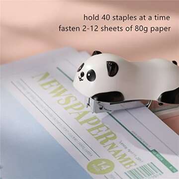 Mini Cute Panda Desktop Stapler, Fun Stapler for 12 Sheet Capacity, Stapler with 1000PCS No.10 Staples & Built-in Staple Remover (1 Pack)