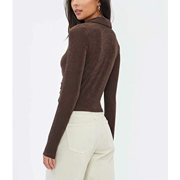 SAFRISIOR Women's Sexy Y2K Ruched Crop Top in Coffee Brown