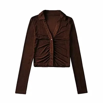 SAFRISIOR Women's Sexy Y2K Ruched Crop Top in Coffee Brown